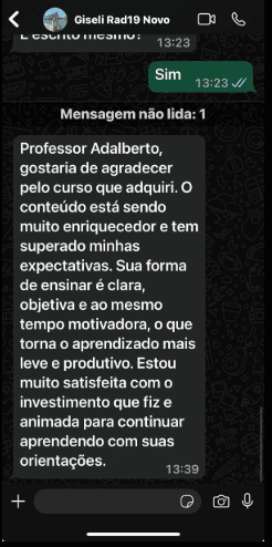 Print de depoimento de aluna sobre o curso Raio-X Fácil