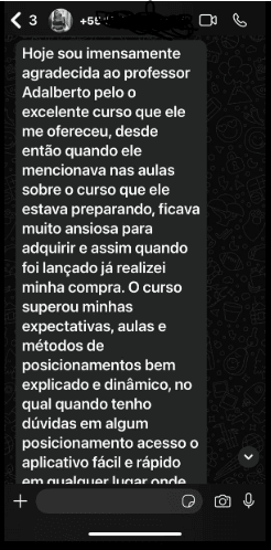 Print de depoimento de aluna sobre aulas e posicionamentos do Raio-X Fácil